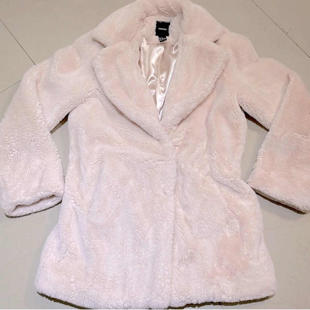 Light Pink Plush Faux Fur Coat